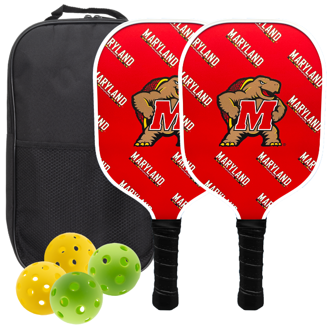 Maryland Terrapins pickleball paddle set with balls and carry case