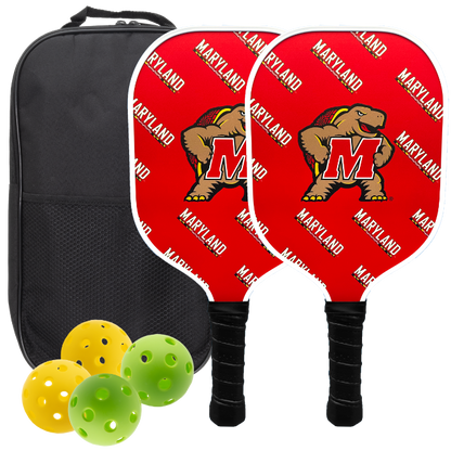 Maryland Terrapins pickleball paddle set with balls and carry case