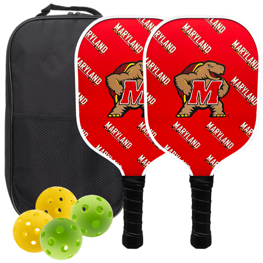Maryland Terrapins pickleball paddle set with balls and carry case