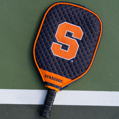 Syracuse Orange quilted pickleball paddle cover on court view
