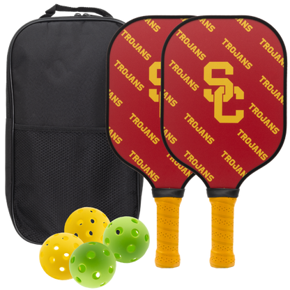 USC Trojans pickleball paddle set with balls and carry case