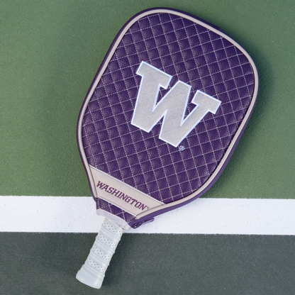 Washington Huskies quilted pickleball paddle cover on court view