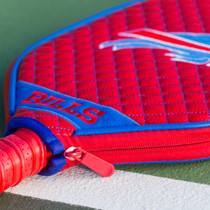 Buffalo Bills Red quilted pickleball paddle cover closeup image