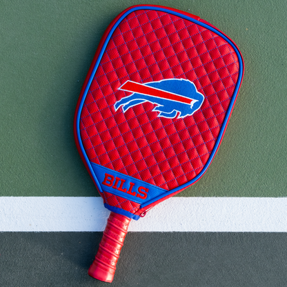 Buffalo Bills Red quilted pickleball paddle cover on court