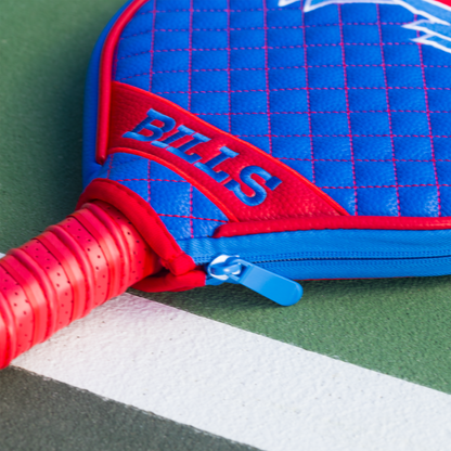 Buffalo Bills Blue quilted pickleball paddle cover closeup image
