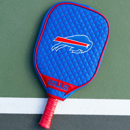 Buffalo Bills Blue quilted pickleball paddle cover on court