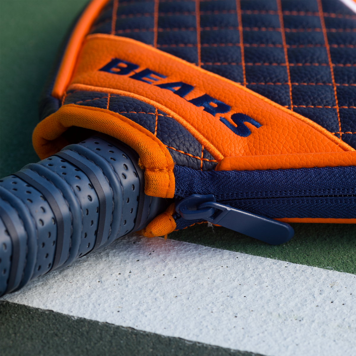 Chicago Bears Navy quilted pickleball paddle cover closeup image