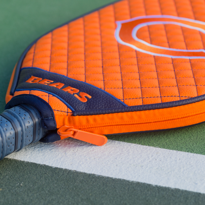 Chicago Bears Orange quilted pickleball paddle cover closeup image