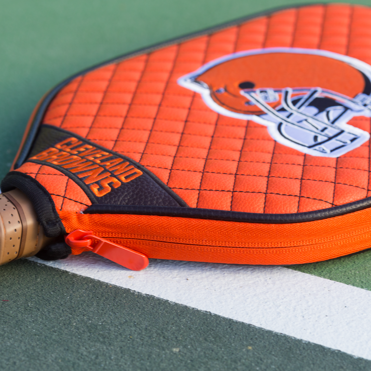Cleveland Browns quilted pickleball paddle cover team name