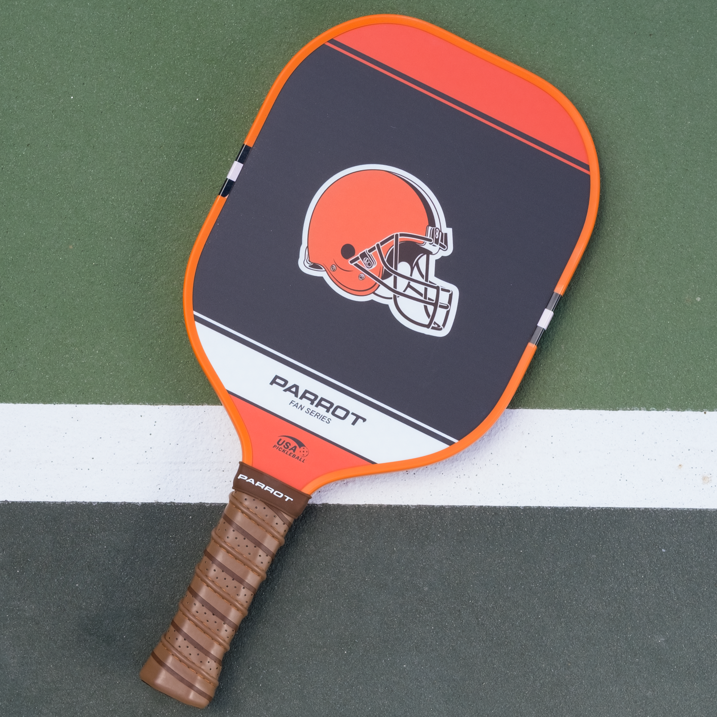 Cleveland Browns Sport Plus pickleball paddle back view on the court