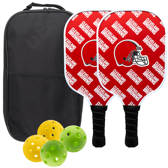 Cleveland Browns pickleball paddle set with balls and carry case