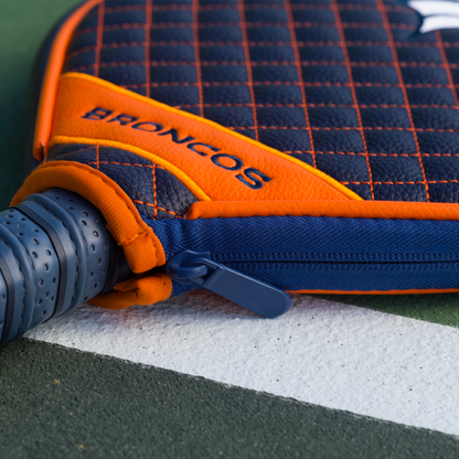 Denver Broncos Navy quilted pickleball paddle cover closeup image