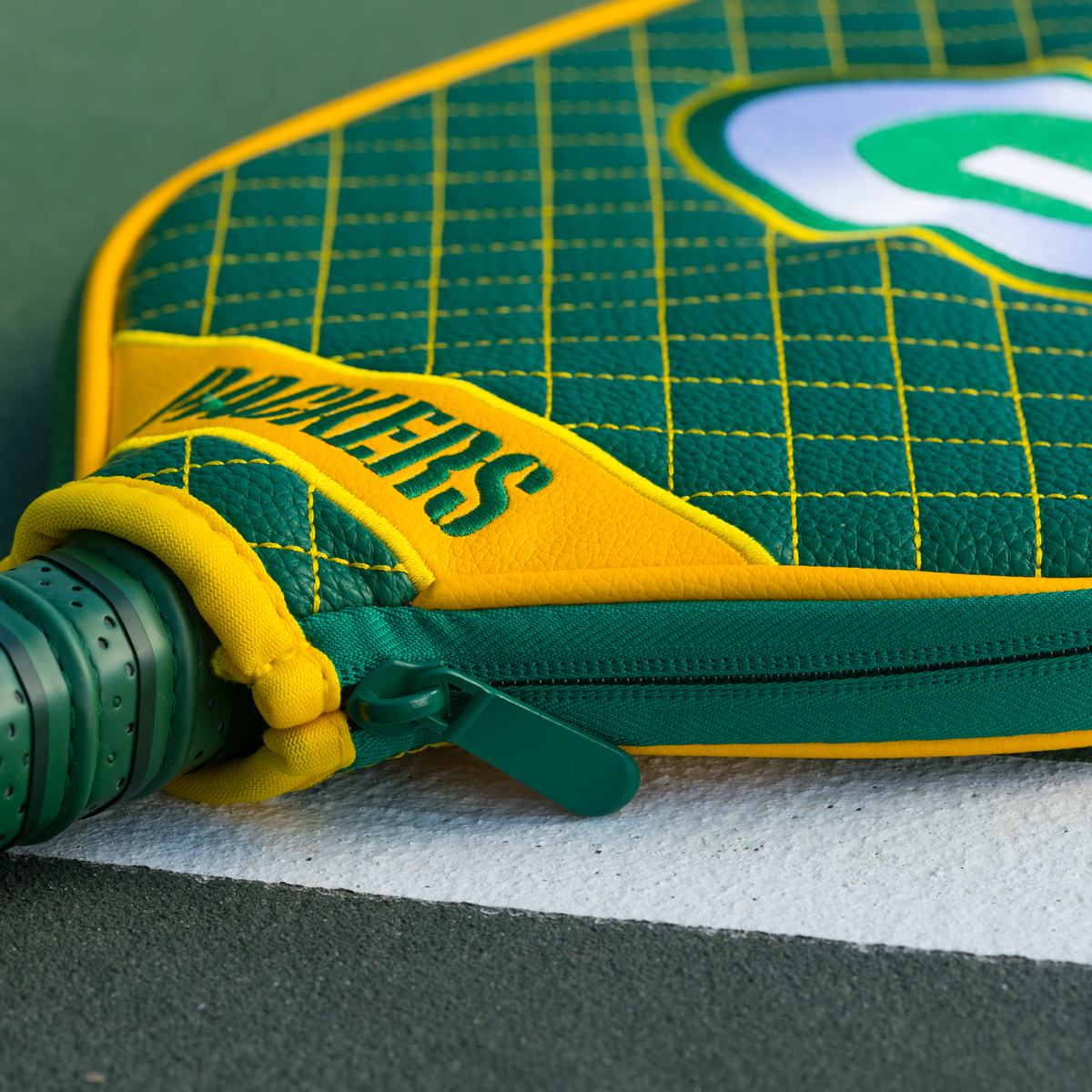 Green Bay Packers quilted pickleball paddle cover team name