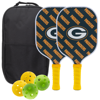 Green Bay Packers pickleball paddle set with balls and carry case