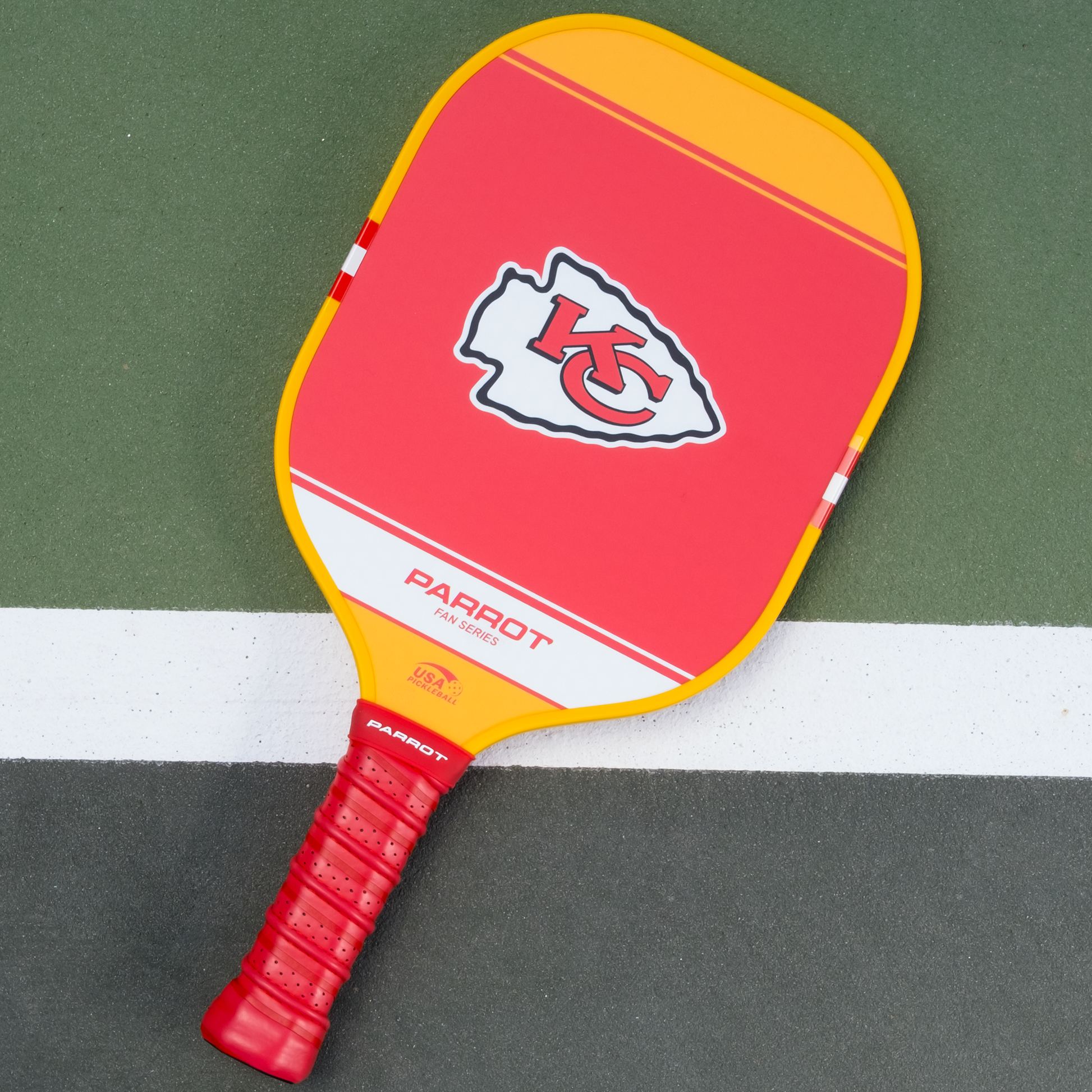 Kansas City Chiefs Sport Plus pickleball paddle back view on the court