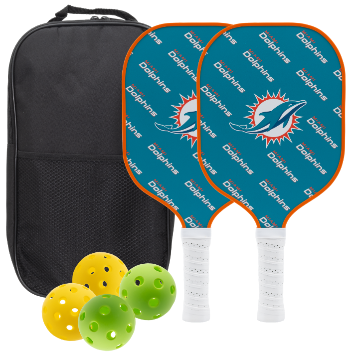 Miami Dolphins pickleball paddle set with balls and carry case