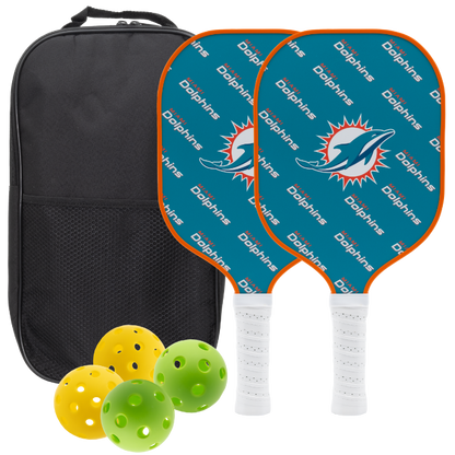 Miami Dolphins pickleball paddle set with balls and carry case