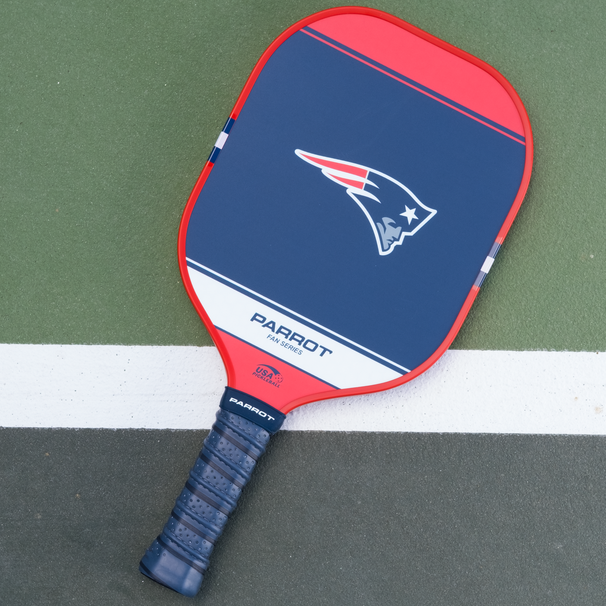 New England Patriots Sport Plus pickleball paddle back view on the court