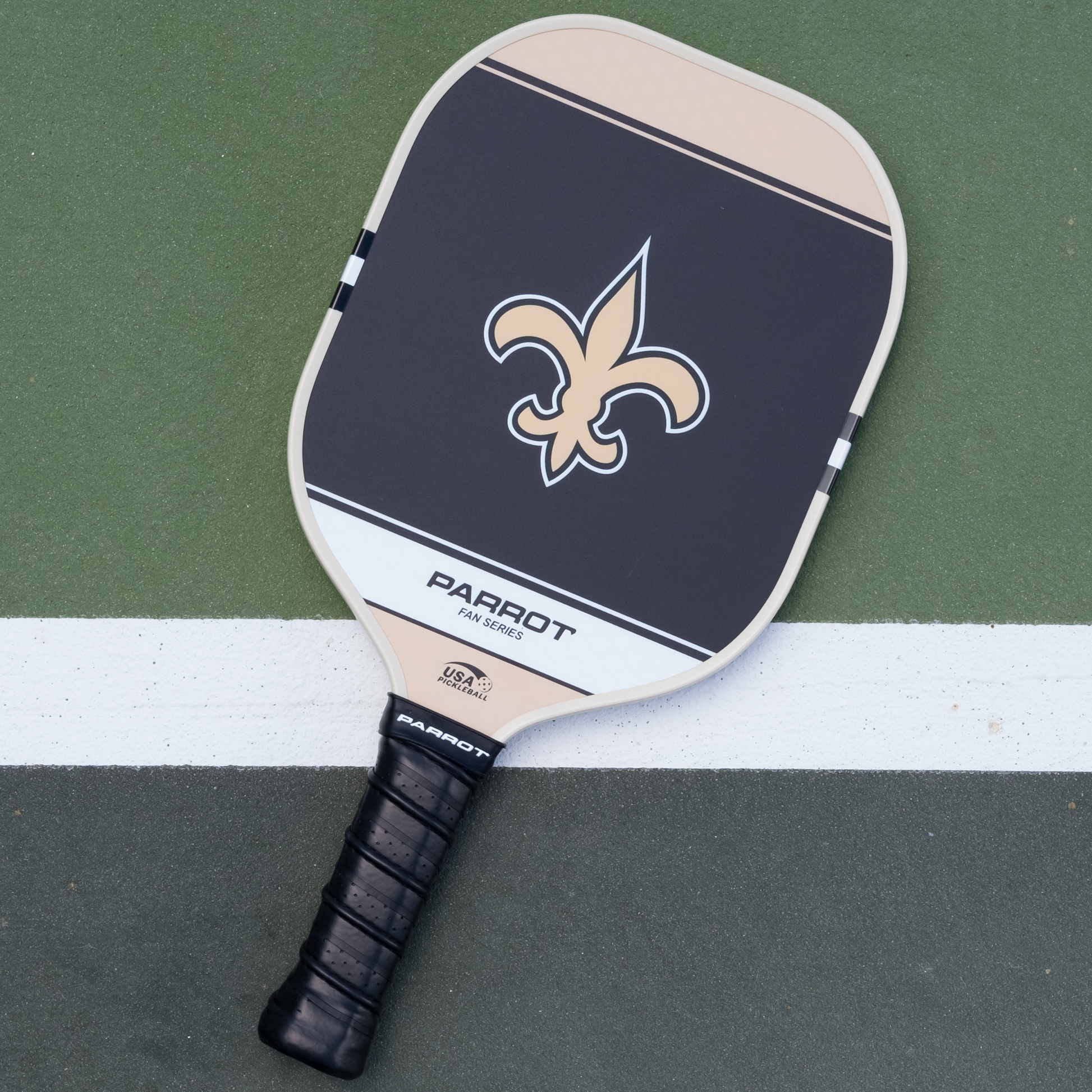 New Orleans Saints Sport Plus pickleball paddle back view on the court