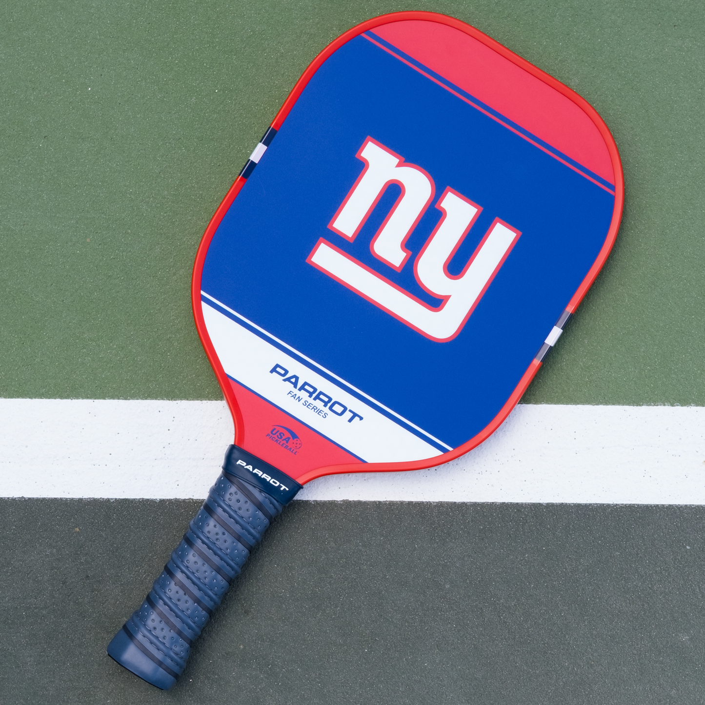 New York Giants Sport Plus pickleball paddle back view on the court