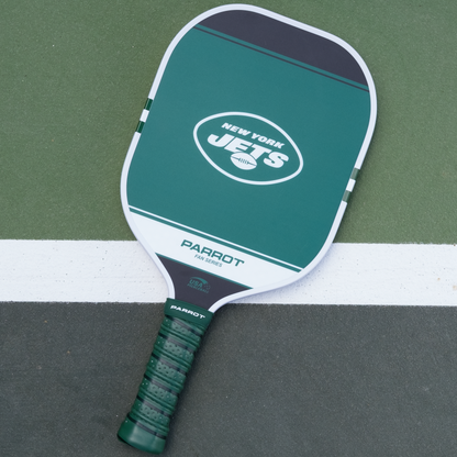 New York Jets Sport Plus pickleball paddle back view on the court