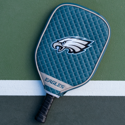 Philadelphia Eagles quilted pickleball paddle cover on court view