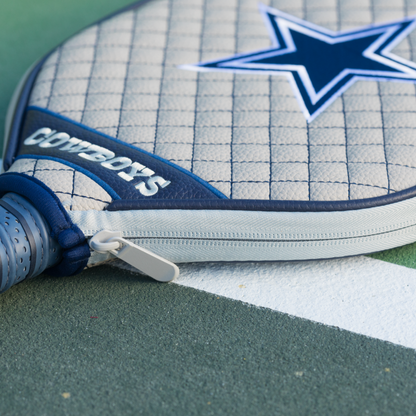 Dallas Cowboys Gray quilted pickleball paddle cover closeup image