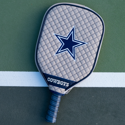 Dallas Cowboys Gray quilted pickleball paddle cover on court