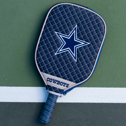Dallas Cowboys Navy quilted pickleball paddle cover on court