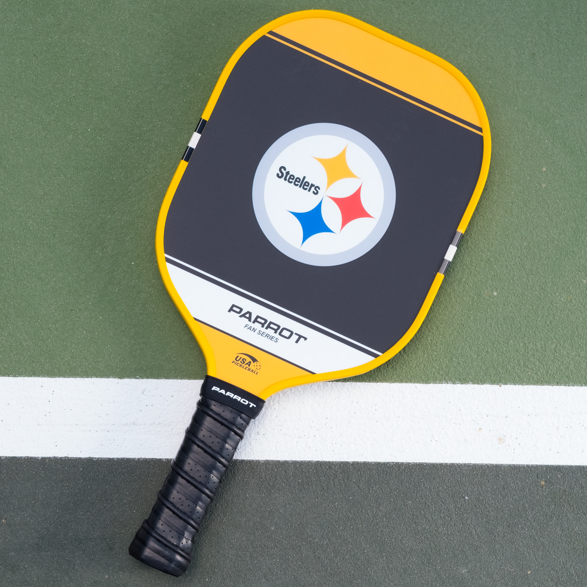 Pittsburgh Steelers Sport Plus pickleball paddle back view on the court