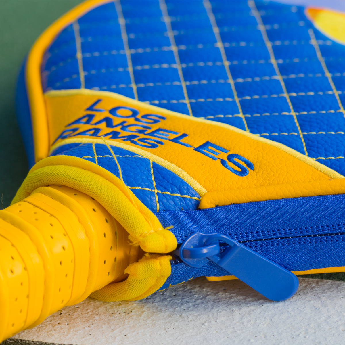 Los Angeles Rams quilted pickleball paddle cover team name