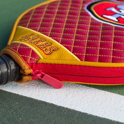 San Francisco 49ers quilted pickleball paddle cover team name