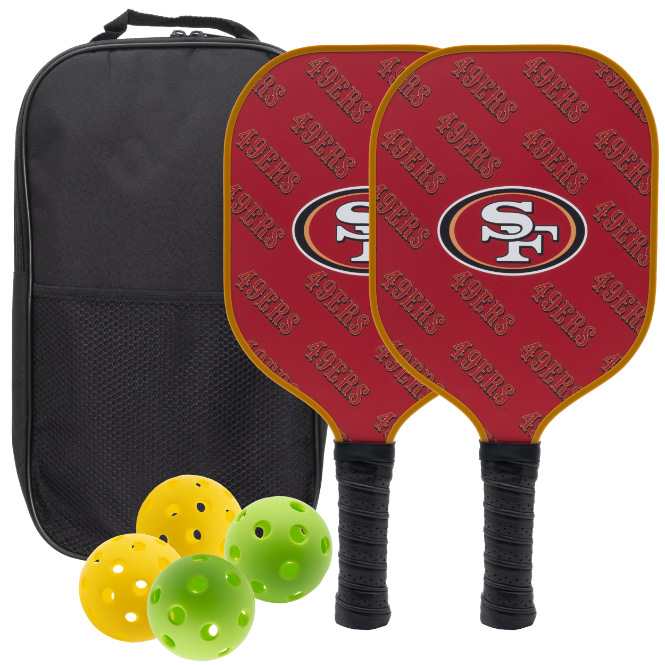 San Francisco 49ers pickleball paddle set with balls and carry case
