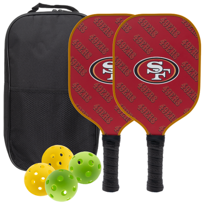 San Francisco 49ers pickleball paddle set with balls and carry case