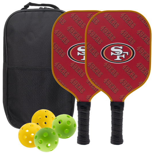 San Francisco 49ers pickleball paddle set with balls and carry case