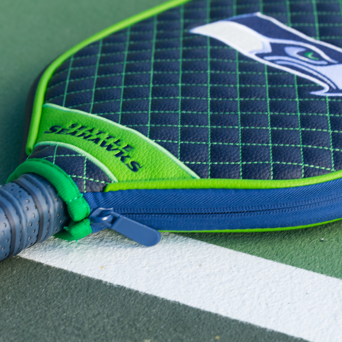Seattle Seahawks quilted pickleball paddle cover team name