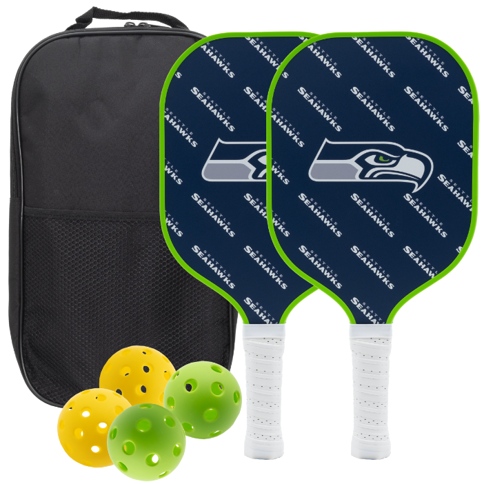Seattle Seahawks pickleball paddle set with balls and carry case