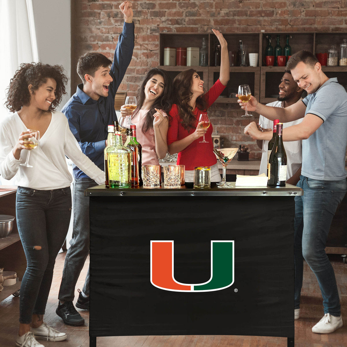 Miami Hurricanes Portable Indoor/Outdoor Bar inside lifestyle party