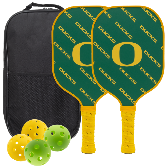Oregon Ducks pickleball paddle set with balls and carry case