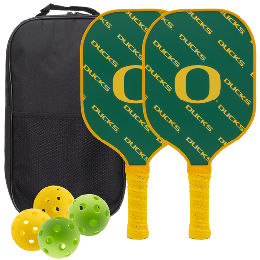 Oregon Ducks pickleball paddle set with balls and carry case