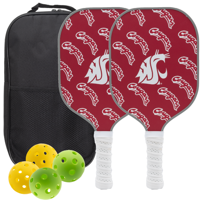 Washington State Cougars pickleball paddle set with balls and carry case