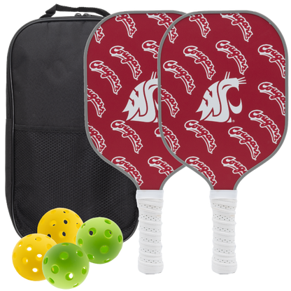 Washington State Cougars pickleball paddle set with balls and carry case