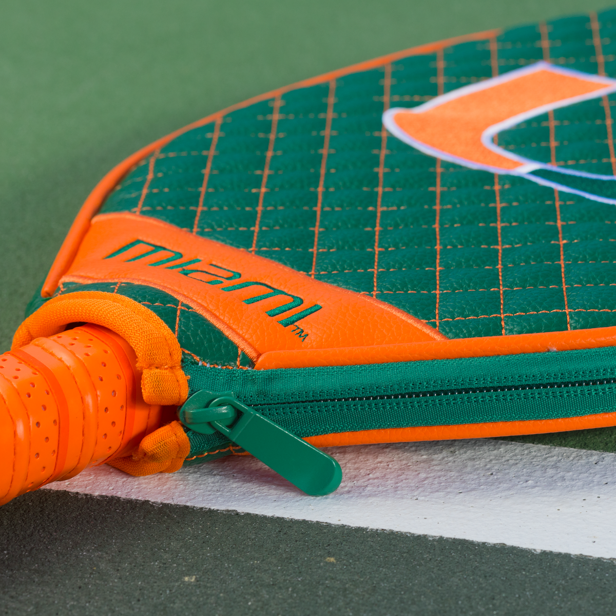 Miami Hurricanes quilted pickleball paddle cover team name