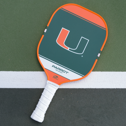 Miami Hurricanes Sport Plus pickleball paddle back view on the court