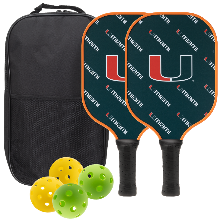 Miami Hurricanes pickleball paddle set with balls and carry case