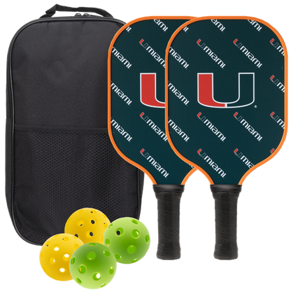 Miami Hurricanes pickleball paddle set with balls and carry case