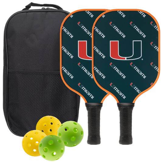 Miami Hurricanes pickleball paddle set with balls and carry case