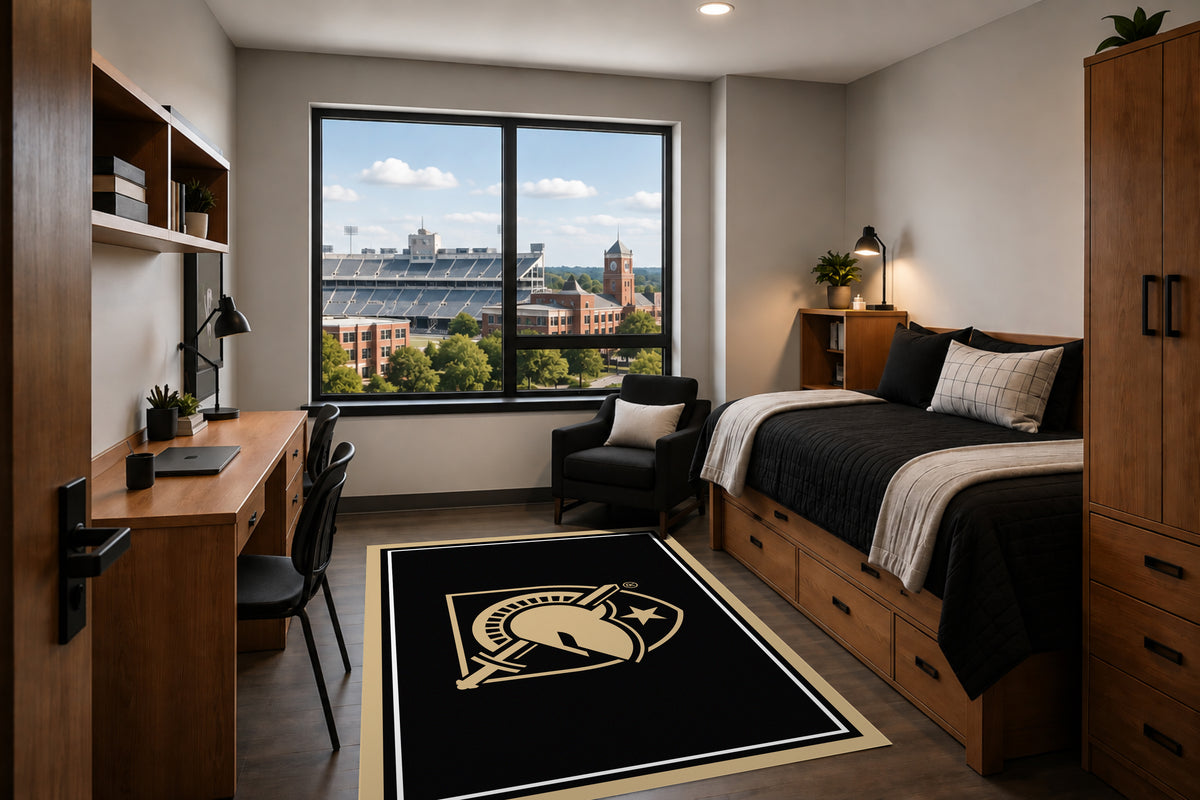 Army Black Knights Entry Rug in Room Setting - Officially Licensed NCAA Area Rug