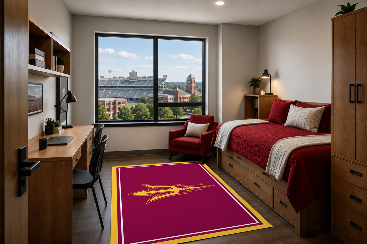 Arizona State Sun Devils Entry Rug in Room Setting - Officially Licensed NCAA Area Rug