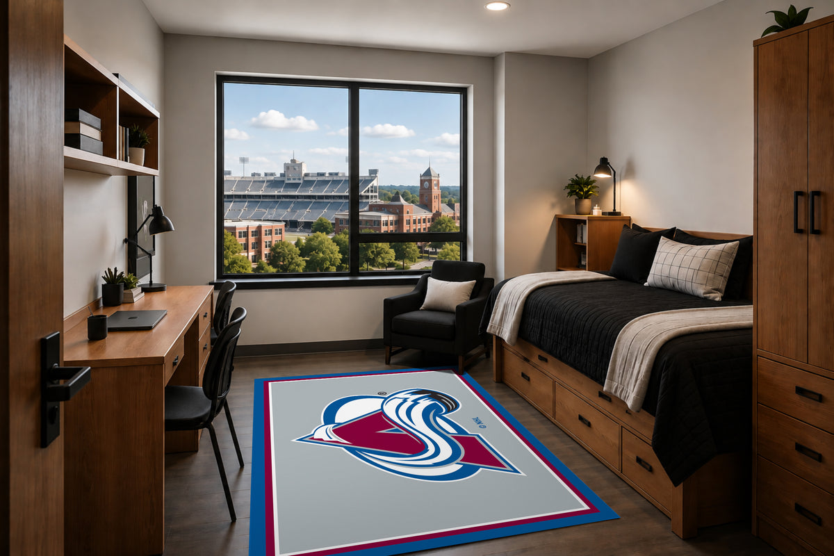 Colorado Avalanche Entry Rug in Room Setting - Officially Licensed NHL Area Rug